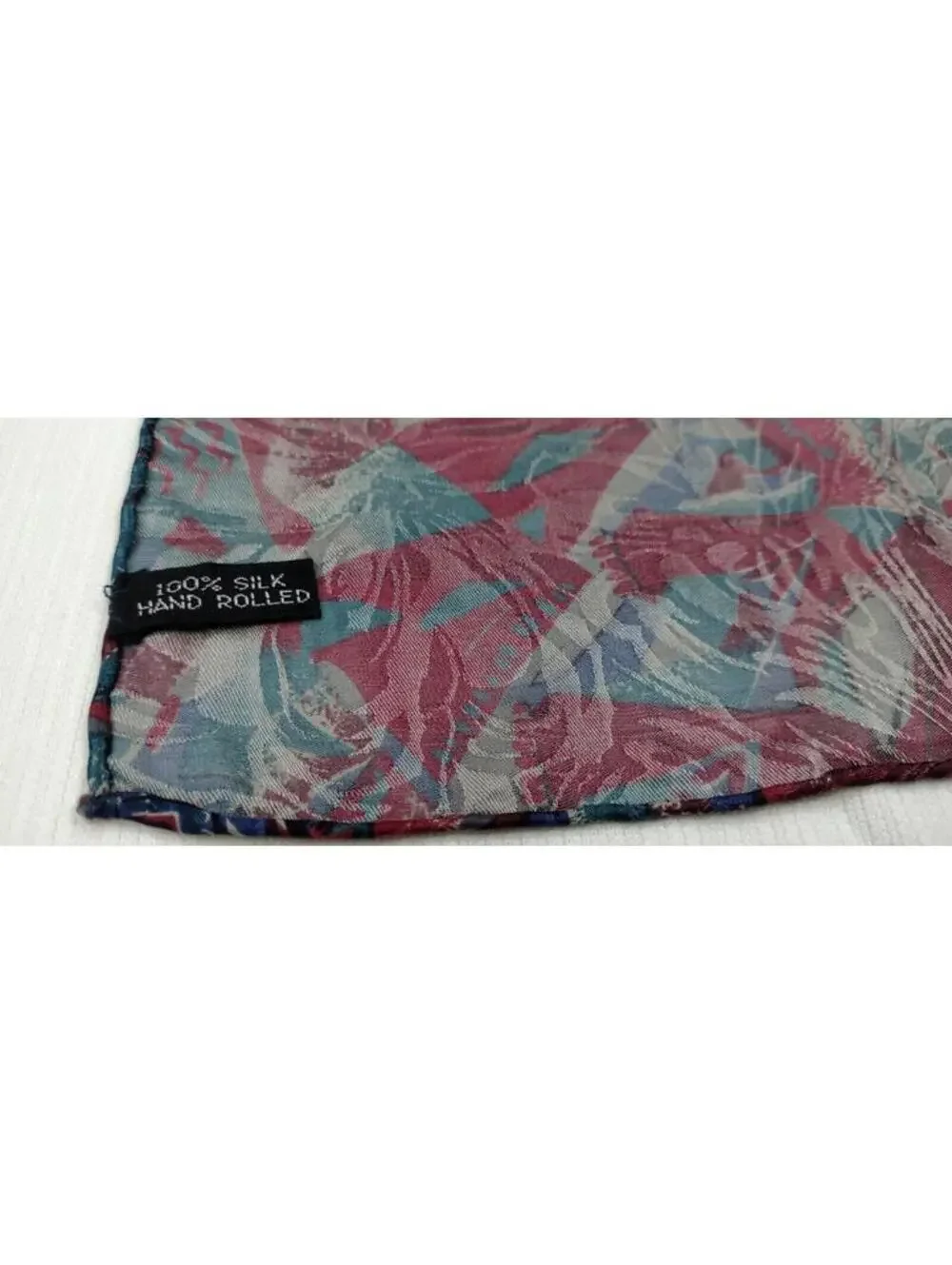 Burgundy Handkerchief 100% Silk 80s colors HANKIE ABSTRACT HAND ROLLED EDGES
